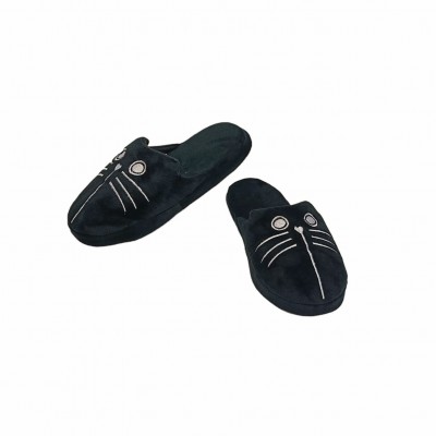 Pantufla Gato Abierta negro adulto